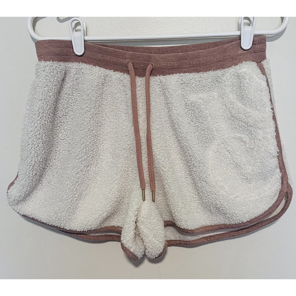 Victoria's Secret VS Lounge Shorts Women’s Small Ivory Tan Soft Fleece Logo PJs